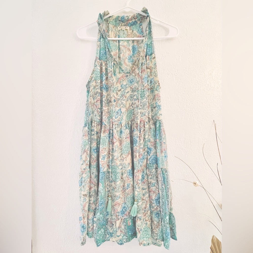 Paani // Tiered Mini Dress with Tassels in Turquoise